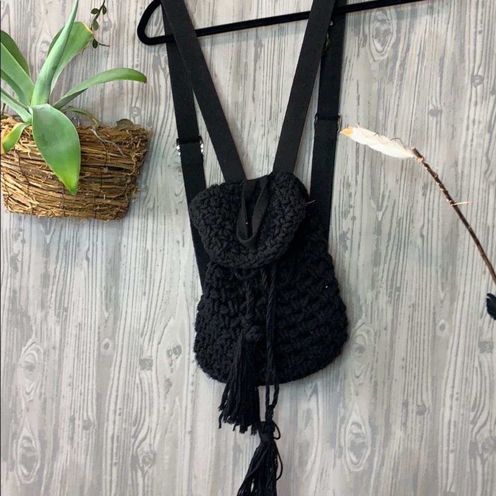 Black crochet backpack purse